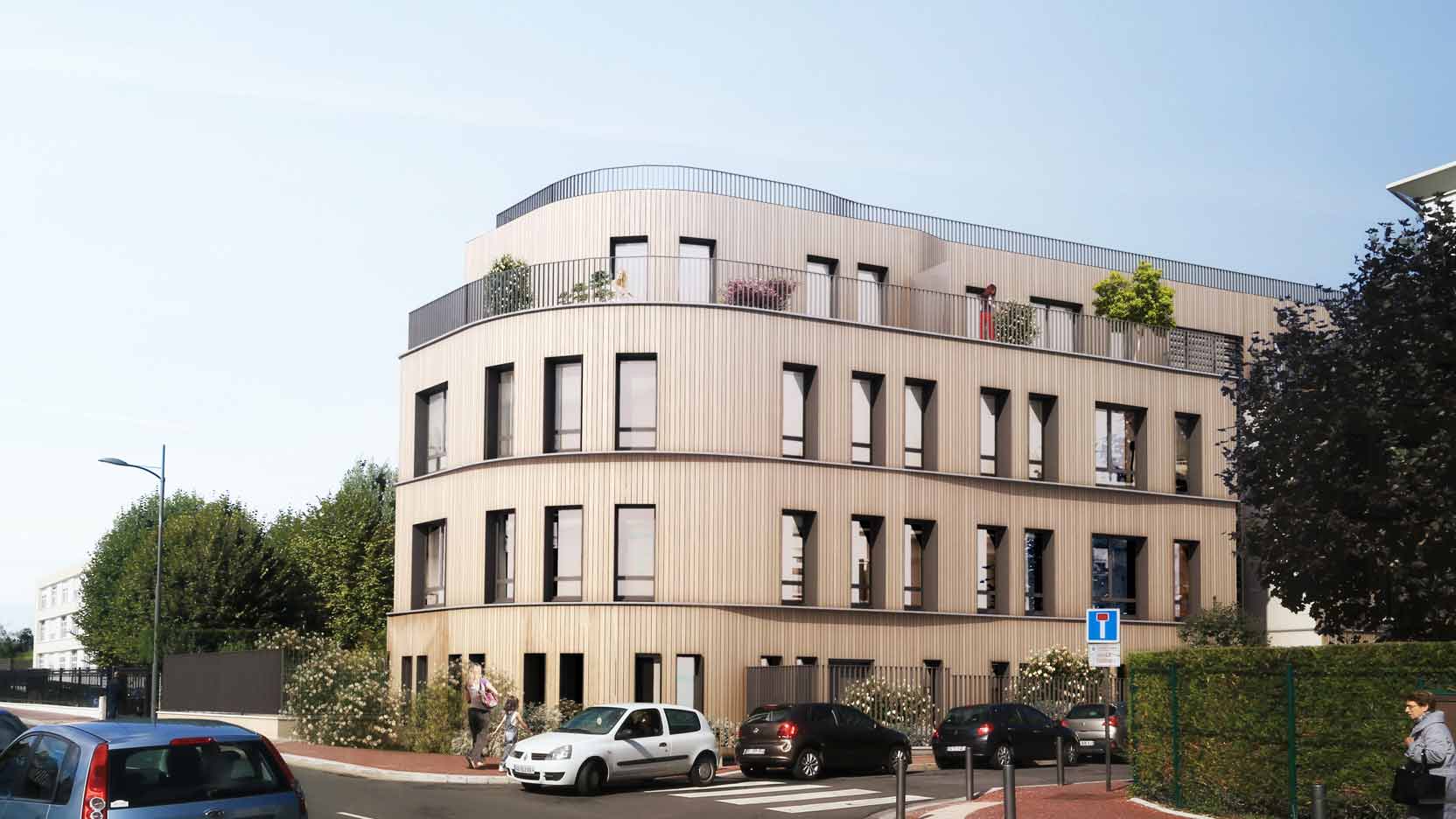 Clos et couvert de logements collectifs à ossature bois à Enghien les Bains