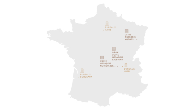 Découvrez les implantations et les usines françaises d'Ossabois, leader de la construction bois en France.
