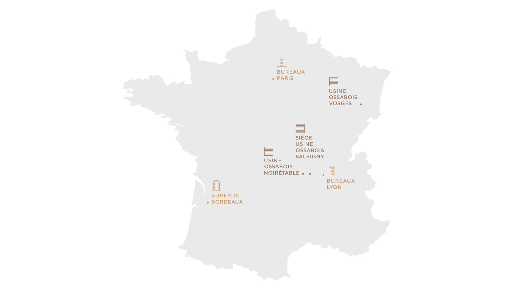 Découvrez les implantations et les usines françaises d'Ossabois, leader de la construction bois en France.